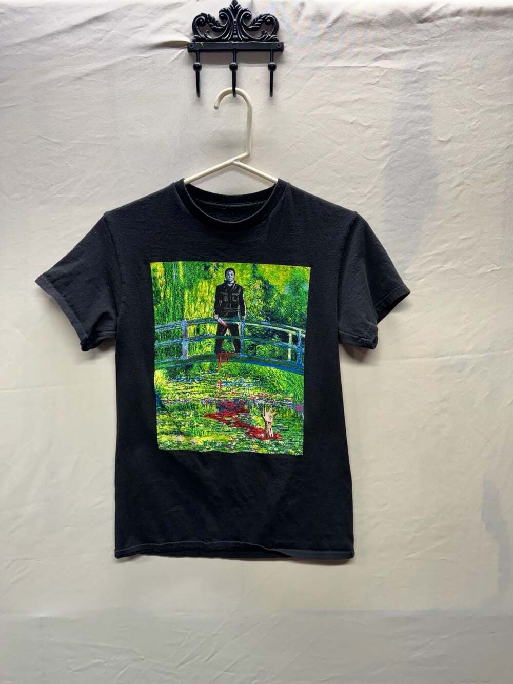 Halloween Michael Myers Monet Landscape Black Short Sleeve Graphic T-Shirt
